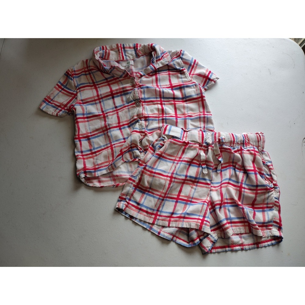 Dip Girls Plaid 2-Piece Set Red White Blue Button Front Tie Top Shorts Size L